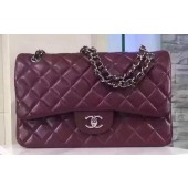 Chanel Jumbo Classic Flap Bag Burgundy Sheepskin Leather A1113 Silver JK235Gw67