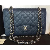 Chanel Jumbo Double Flaps Bag Blue Cannage Pattern A36097 Silver JK194dN21