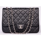 Chanel Jumbo Flap Bag Black Cannage Pattern A28600 Silver JK555KX22