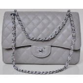 Chanel Jumbo Quilted Classic Flap Bag Grey Cannage Patterns A58600 Silver JK701KX51