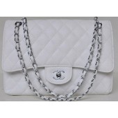 Chanel Jumbo Quilted Classic Flap Bag White Cannage Patterns A58600 Silver JK705nQ90