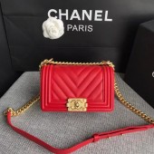 Chanel Le Boy Flap Shoulder Bag Original Calf leather A67085 Bright red Gold Buckle JK5209bW68