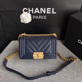 Chanel Le Boy Flap Shoulder Bag Original Caviar Leather P67085 dark blue Gold Buckle JK5223vm49