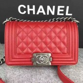 Chanel Le Boy Flap Shoulder Bag Original Cavier Leather A67085 Red Silver Buckle JK3994Is53