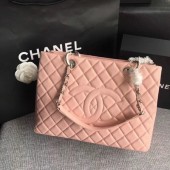 Chanel LE Boy Grand Shopping Tote Bag GST Pink Cannage Pattern A50995 Silver JK5788DS71