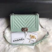 Chanel Leboy Original Caviar leather Shoulder Bag A67086 Light green silver chain JK5100ER88