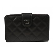 Chanel Matelasse Bi-Fold Wallet Black Original Sheepskin A48667 Silver JK1487Eb92