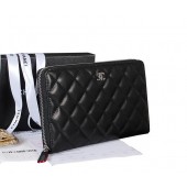 Chanel Matelasse Original Leather Zip Around Wallet A48982 Black JK1535uZ84