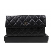 Chanel Matelasse Tri-Fold Wallet Original Cannage Pattern Leater CHA48983 Black JK1519pA42