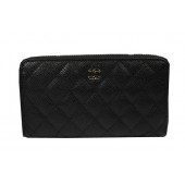 Chanel Matelasse Zip Around Wallet Black Cannage Pattern A50097 Gold JK1486nS91