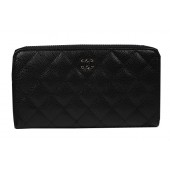 Chanel Matelasse Zip Around Wallet Black Cannage Pattern A50097 Silver JK1485Gh26