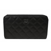 Chanel Matelasse Zip Around Wallet Black Sheepskin A50097 Silver JK1484vN22