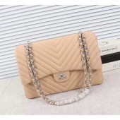 Chanel Maxi Classic Flap Bag Apricot Chevron Sheepskin Leather A58601 Silver JK5464Yf79