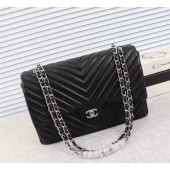 Chanel Maxi Classic Flap Bag Black Chevron Sheepskin Leather A58601 Silver JK5466Yo25