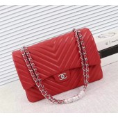 Chanel Maxi Classic Flap Bag Red Chevron Sheepskin Leather A58601 Silver JK5468Cw85