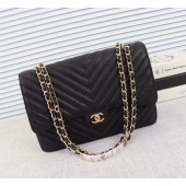 Chanel Maxi Quilted Classic Flap Bag Black Chevron Cannage Pattern A58601 Gold JK5473CC86