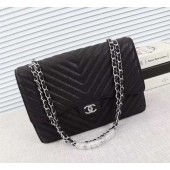 Chanel Maxi Quilted Classic Flap Bag Black Chevron Cannage Pattern A58601 Silver JK5472hT91