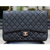 Chanel Maxi Quilted Classic Flap Bag Black Sheepskin A58601 Gold JK548Yf79