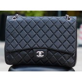 Chanel Maxi Quilted Classic Flap Bag Black Sheepskin A58601 Silver JK547zd34