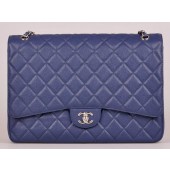 Chanel Maxi Quilted Classic Flap Bag Blue Cannage Pattern A58601 Silver JK538Is53