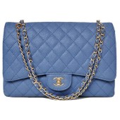 Chanel Maxi Quilted Classic Flap Bag Blue Cannage Patterns A58601 Gold JK686UM91