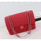 Chanel Maxi Quilted Classic Flap Bag Red Chevron Cannage Pattern A58601 Silver JK5470Pu45