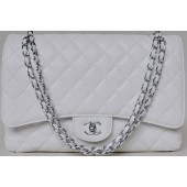 Chanel Maxi Quilted Classic Flap Bag White Cannage Patterns A58601 Silver JK693su78