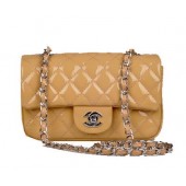 Chanel mini Classic Flap Bag Apricot Patent Leather 1117 Silver JK1020Zf62