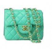 Chanel mini Classic Flap Bag Green Leather 1115 Gold Chain JK1094PC54