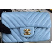 Chanel mini Classic Flap Bag SkyBlue Original Sheepskin Chevron Leather CHA5500 Gold JK576fr81