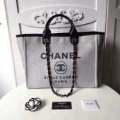 Chanel Original Canvas Leather Tote Shopping Bag 92298 grey JK5231Yv36