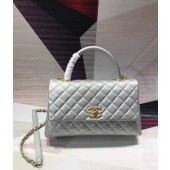 Chanel original Caviar leather flap bag top handle A92291 silvery &gold-Tone Metal JK4713mm78