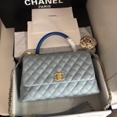 Chanel original Caviar leather flap bag top handle B92292 light blue&Gold-Tone Metal JK4760gE29