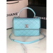 Chanel original lambskin top handle flap bag AS92236 sky blue&silver-Tone Metal JK3097fJ40