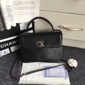 Chanel Original small flap bag with top handle A92236 black Calfskin & Ruthenium-Finish Metal JK4863dE28