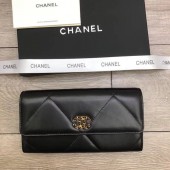 Chanel sheepskin & Gold-Tone Metal Wallet A6871 black JK1219qB82