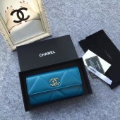 Chanel sheepskin & Gold-Tone Metal Wallet AP0955 blue JK1203wv88