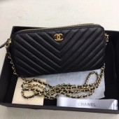 Chanel Shoulder Bag Black Sheepskin Leather V6845 Gold JK5670vN22