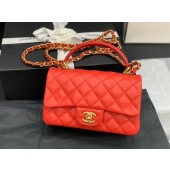 Chanel small tote bag Sheepskin & Gold-Tone Metal AS2431 red JK3702fw56