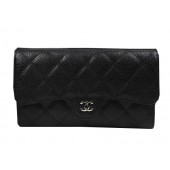 Chanel Tri-Fold Wallet Black Original Cannage Pattern A31506 Silver JK1494vX95