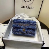 CHANEL Tweed Calfskin -Tone & Gold-Tone Metal AS1116 electric blue JK4417Zr53