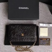 Chanel WOC Black Camellia Leather mini Flap Bag A33814 Gold JK5714jf20