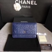 Chanel WOC Blue Camellia Leather mini Flap Bag A33814 Silver JK5709bT70