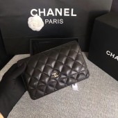 Chanel WOC Flap Bag Black Original Sheepskin Leather 33814 Silver JK5852vj67