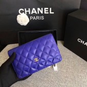 Chanel WOC Flap Bag Blue Original Sheepskin Leather 33814 Glod JK5833Cw85