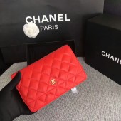 Chanel WOC Flap Bag Red Original Sheepskin Leather 33814 Glod JK5841UW57