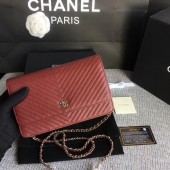 Chanel WOC Flap Shoulder Bag Dark Red Calfskin Leather A33814 Silver JK5615SS41