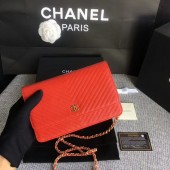 Chanel WOC Flap Shoulder Bag Red Calfskin Leather A33814 Gold JK5614vX33