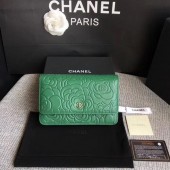 Chanel WOC Green Camellia Leather mini Flap Bag A33814 Silver JK5707dV68