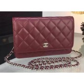 Chanel WOC mini Flap Bag Burgundy Sheepskin A5373 Silver JK85MO84